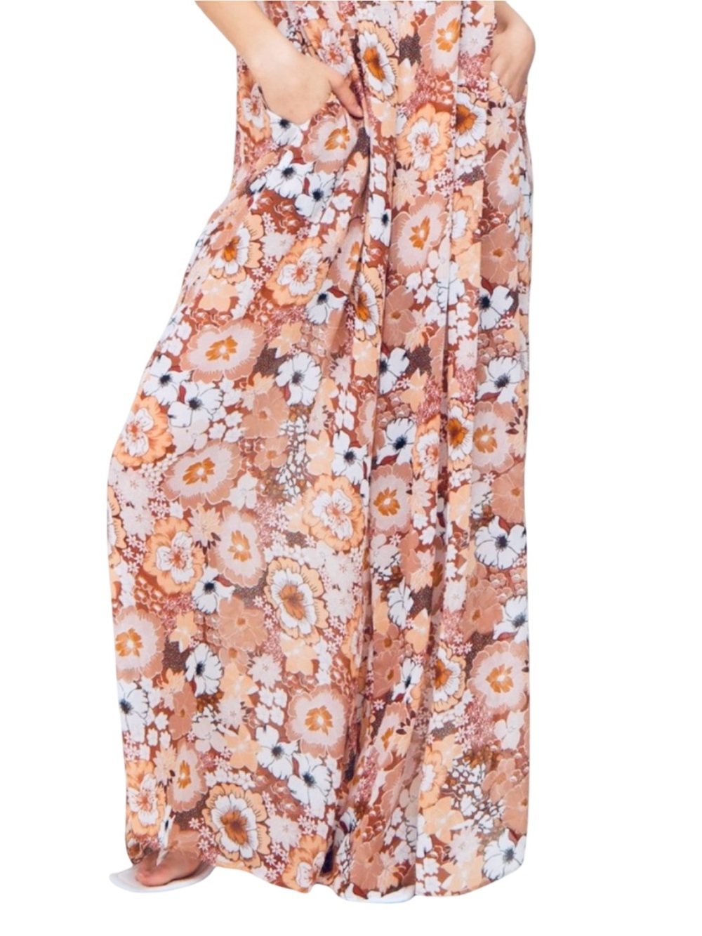 🍒NWT Wide Leg Floral Pants in Pink and Cream, Size Large